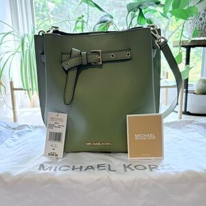 Michael Kors Green Pebbled Leather Shoulder Bag with Buckle Detail